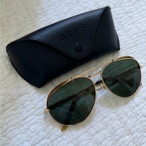 Diff Eyewear Koko Gold and Green Aviator Sunglasses